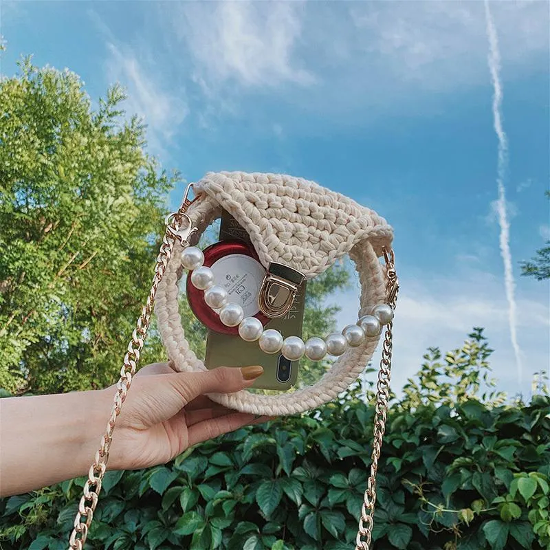 Cute Round Black(Flap) Crochet Crossbody Purse PMMA Crochet Shoulder Round Handbag for Girl Circle Crochet Crossbody Purses