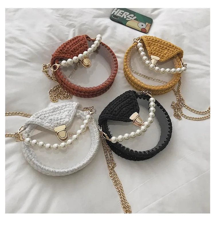 Cute Round Black(Flap) Crochet Crossbody Purse PMMA Crochet Shoulder Round Handbag for Girl Circle Crochet Crossbody Purses