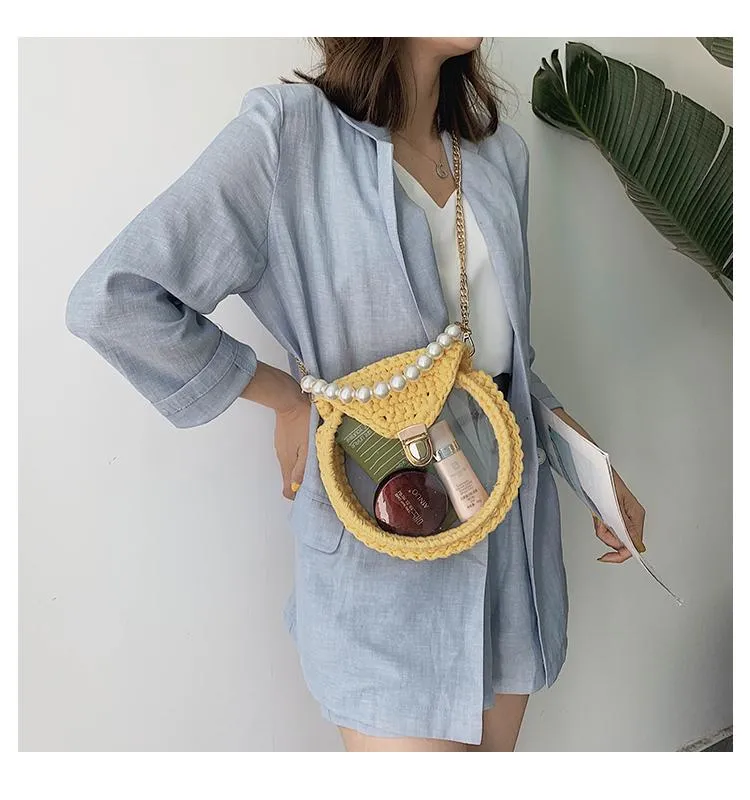 Cute Round Black(Flap) Crochet Crossbody Purse PMMA Crochet Shoulder Round Handbag for Girl Circle Crochet Crossbody Purses