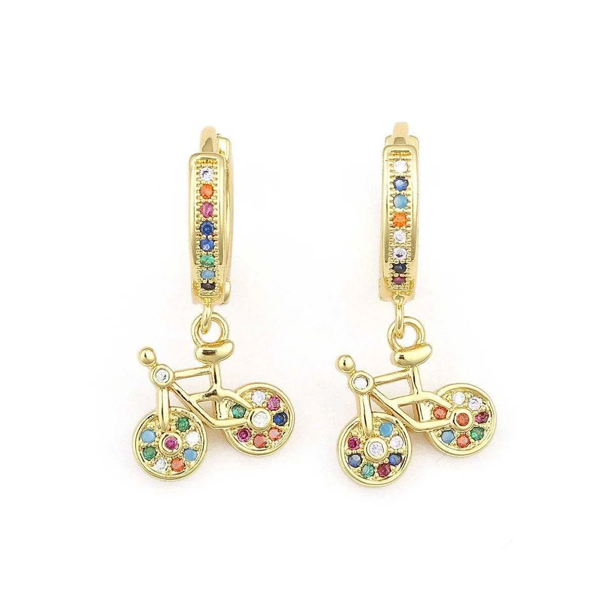 Cycolinks Gold Plating 18K Cubic Zircon Bicycle Earrings