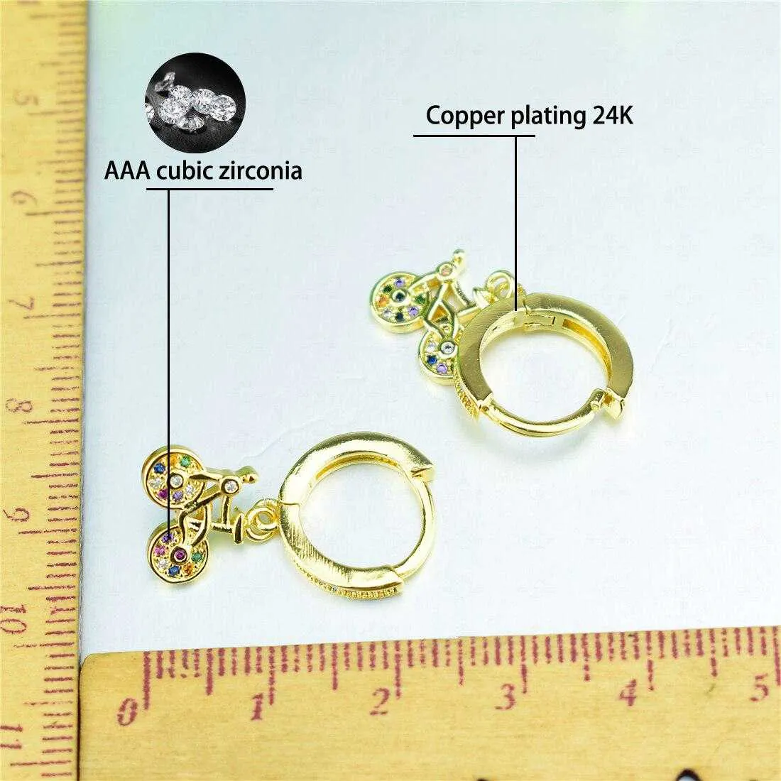 Cycolinks Gold Plating 18K Cubic Zircon Bicycle Earrings