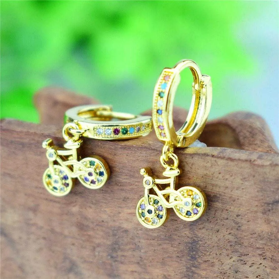 Cycolinks Gold Plating 18K Cubic Zircon Bicycle Earrings