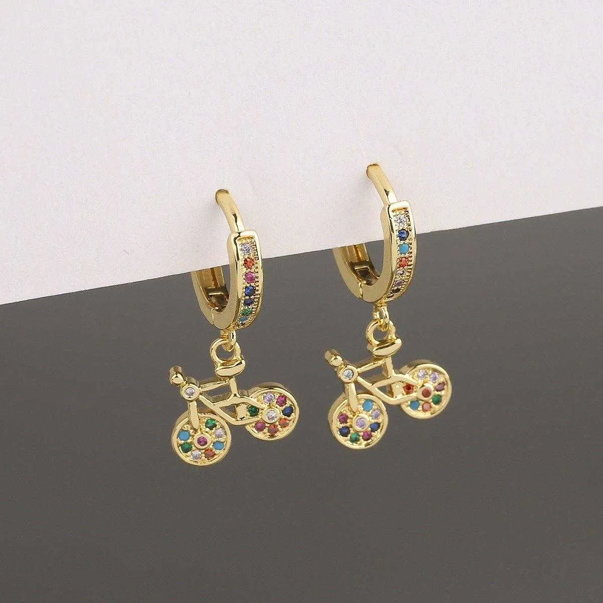 Cycolinks Gold Plating 18K Cubic Zircon Bicycle Earrings