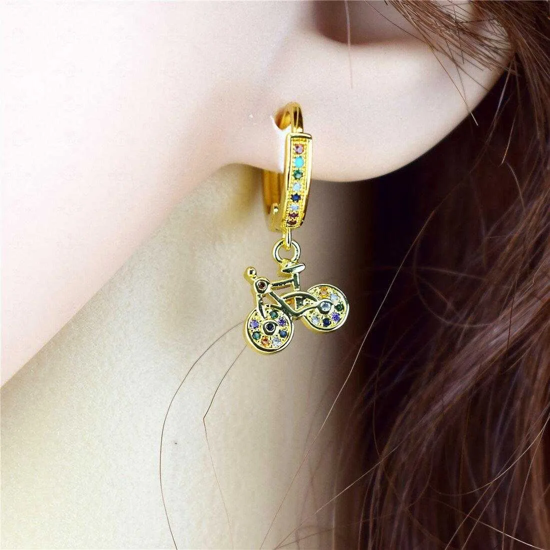 Cycolinks Gold Plating 18K Cubic Zircon Bicycle Earrings