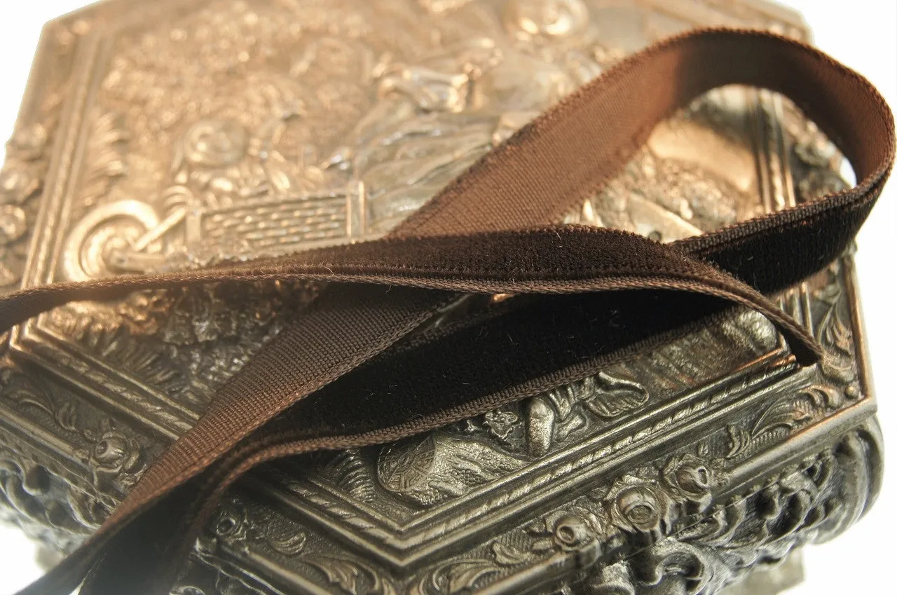 Dark Brown Velvet Ribbon Vintage from France 9mm