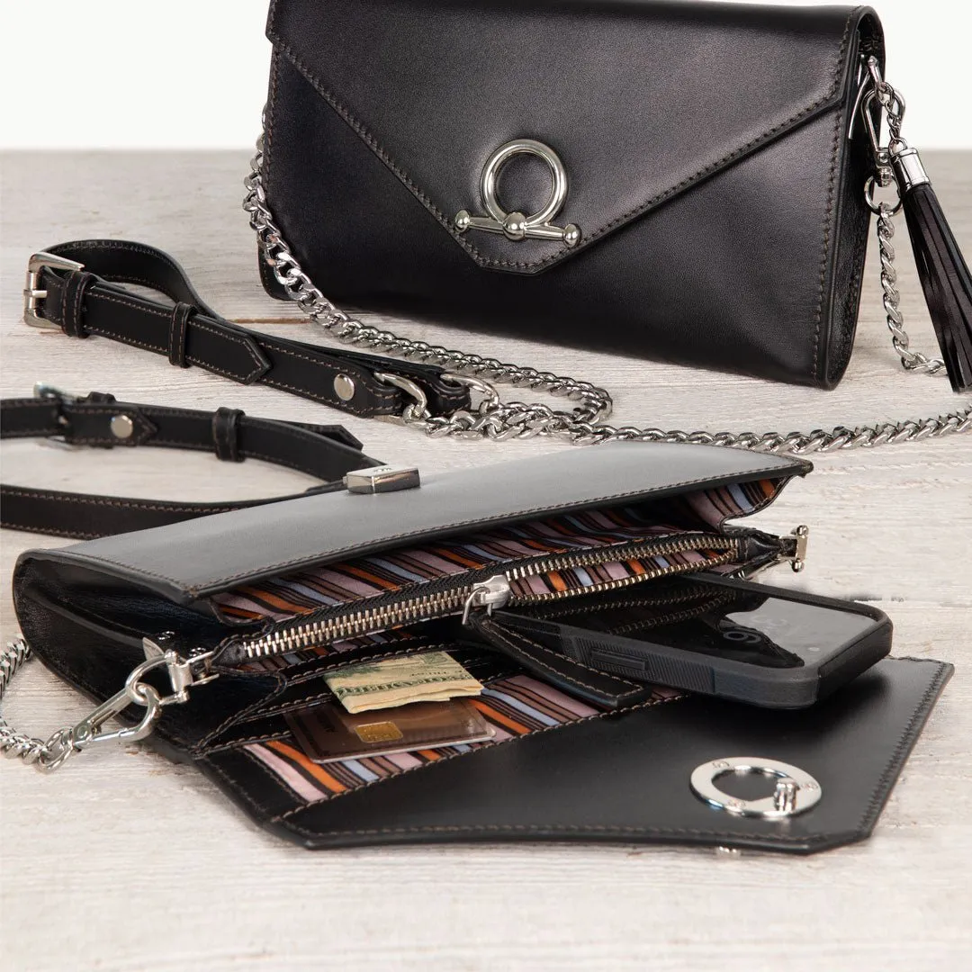 Del Mar - Horse Bit Crossbody Bag in Caramel Italian Leather with Nickel Hardware Featuring Custom Horse Bit Lock