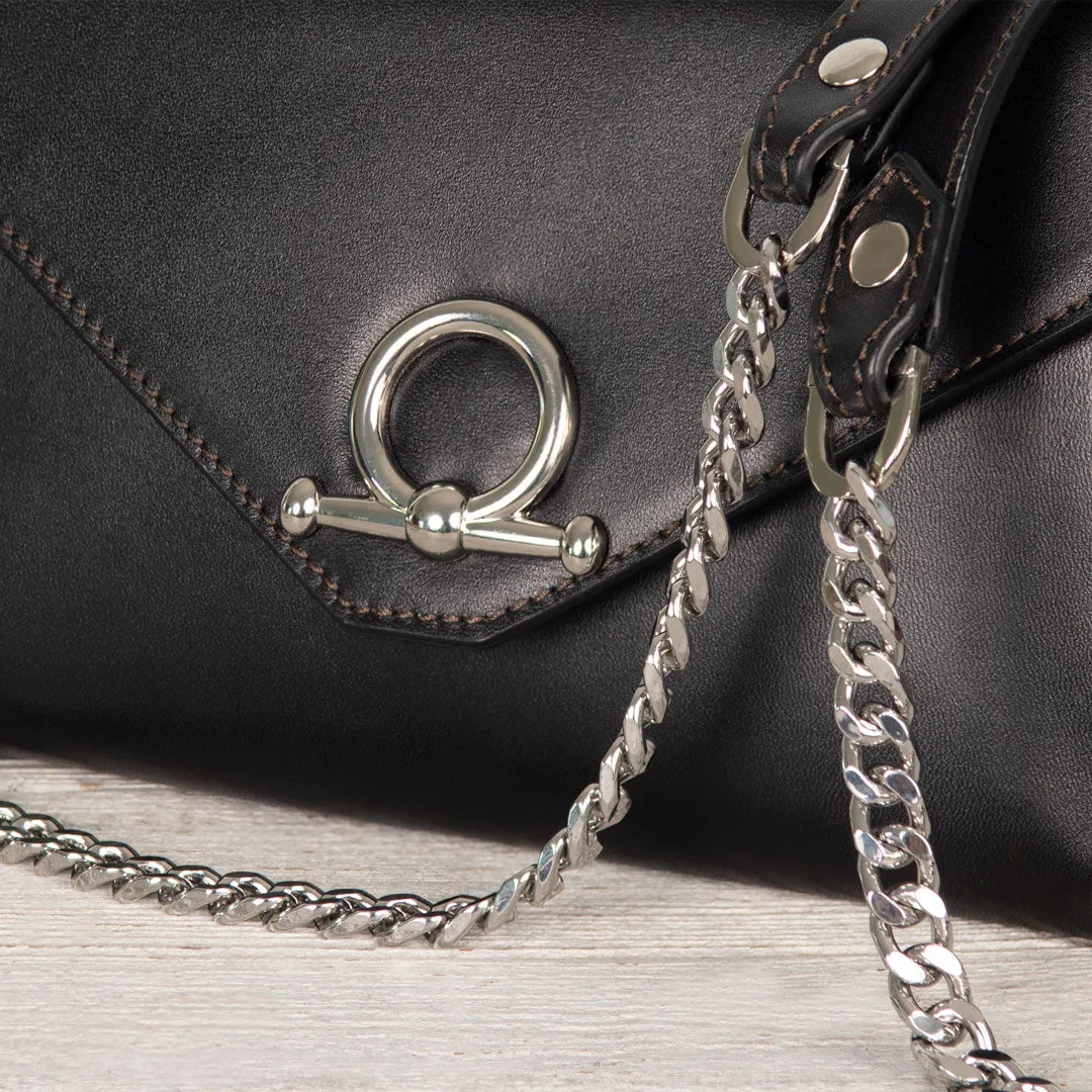 Del Mar - Horse Bit Crossbody Bag in Caramel Italian Leather with Nickel Hardware Featuring Custom Horse Bit Lock