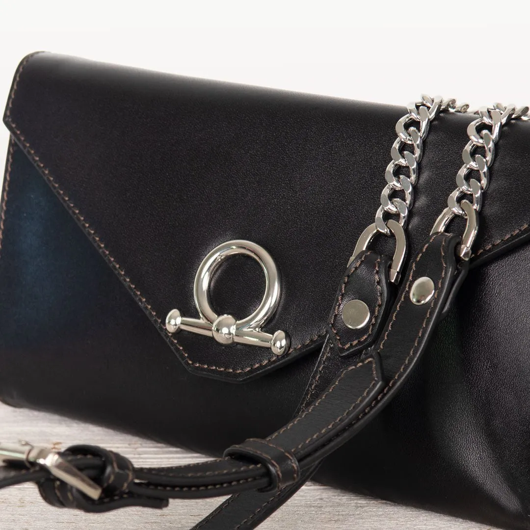 Del Mar - Horse Bit Crossbody Bag in Caramel Italian Leather with Nickel Hardware Featuring Custom Horse Bit Lock