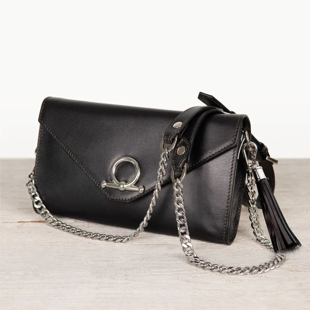 Del Mar - Horse Bit Crossbody Bag in Caramel Italian Leather with Nickel Hardware Featuring Custom Horse Bit Lock