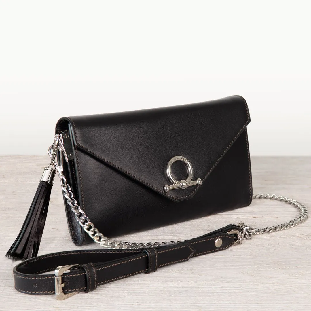 Del Mar - Horse Bit Crossbody Bag in Caramel Italian Leather with Nickel Hardware Featuring Custom Horse Bit Lock