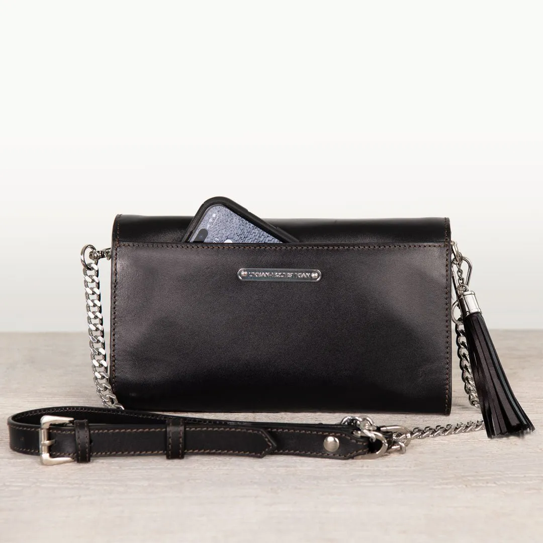 Del Mar - Horse Bit Crossbody Bag in Caramel Italian Leather with Nickel Hardware Featuring Custom Horse Bit Lock