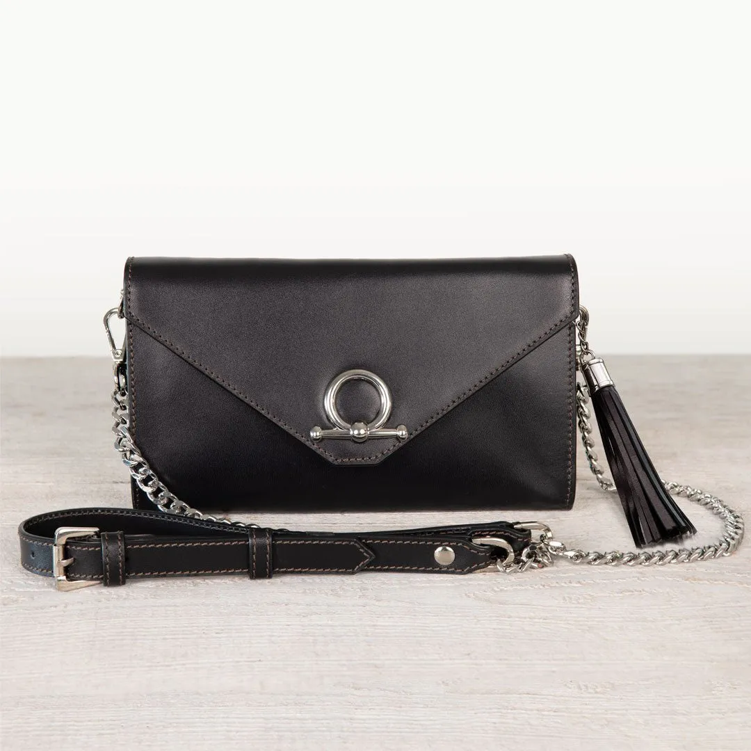 Del Mar - Horse Bit Crossbody Bag in Caramel Italian Leather with Nickel Hardware Featuring Custom Horse Bit Lock