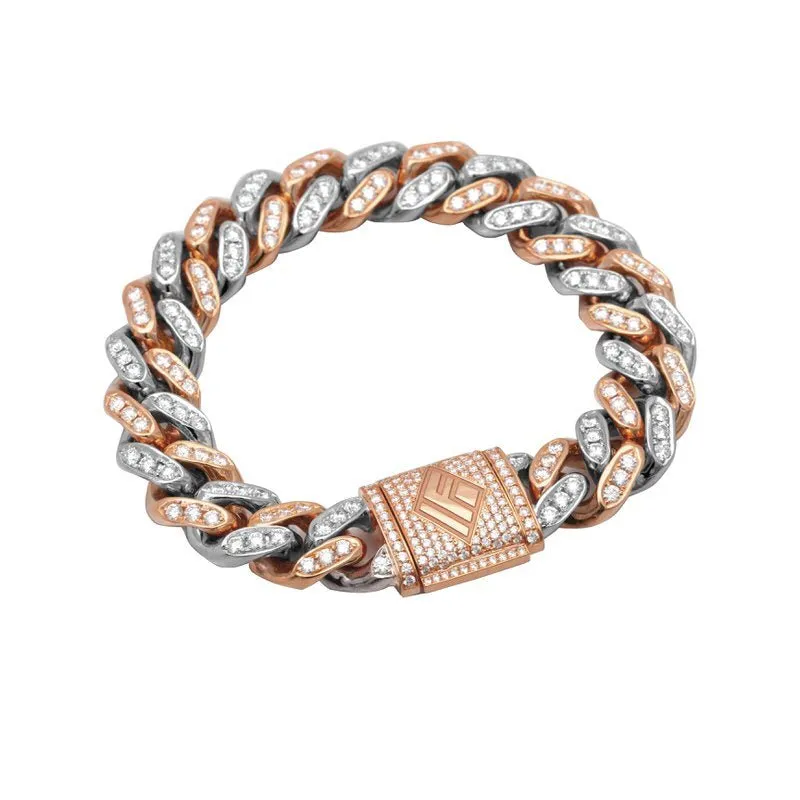 Diamond Cuban Link Bracelet (12mm, Oversized, Platinum & Gold)