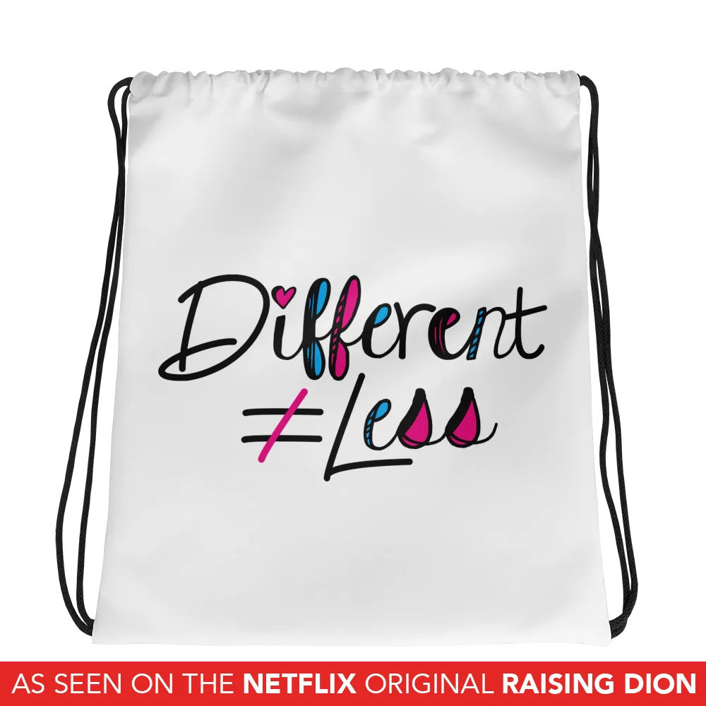 Different Does Not Equal Less (As Seen on Netflix's Raising Dion) White Drawstring Bag