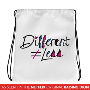 Different Does Not Equal Less (As Seen on Netflix's Raising Dion) White Drawstring Bag