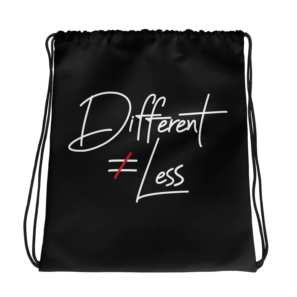Different Does Not Equal Less (Original Clean Design) Black Drawstring Bag