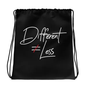 Different Does Not Equal Less (Original Clean Design) Black Drawstring Bag