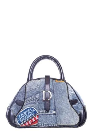 Dior Blue Denim Speedway Double Saddle Bowler Handbag