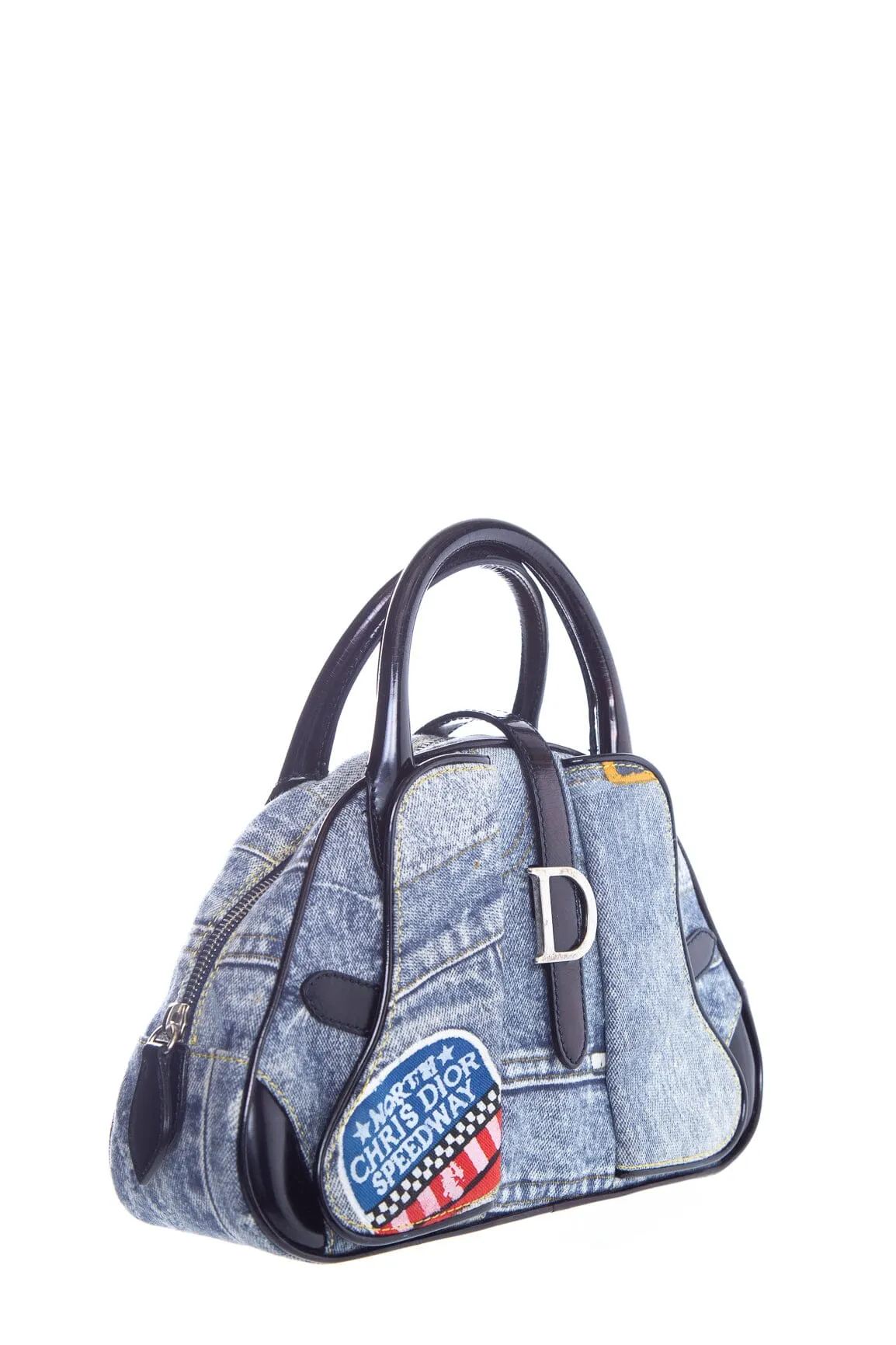 Dior Blue Denim Speedway Double Saddle Bowler Handbag