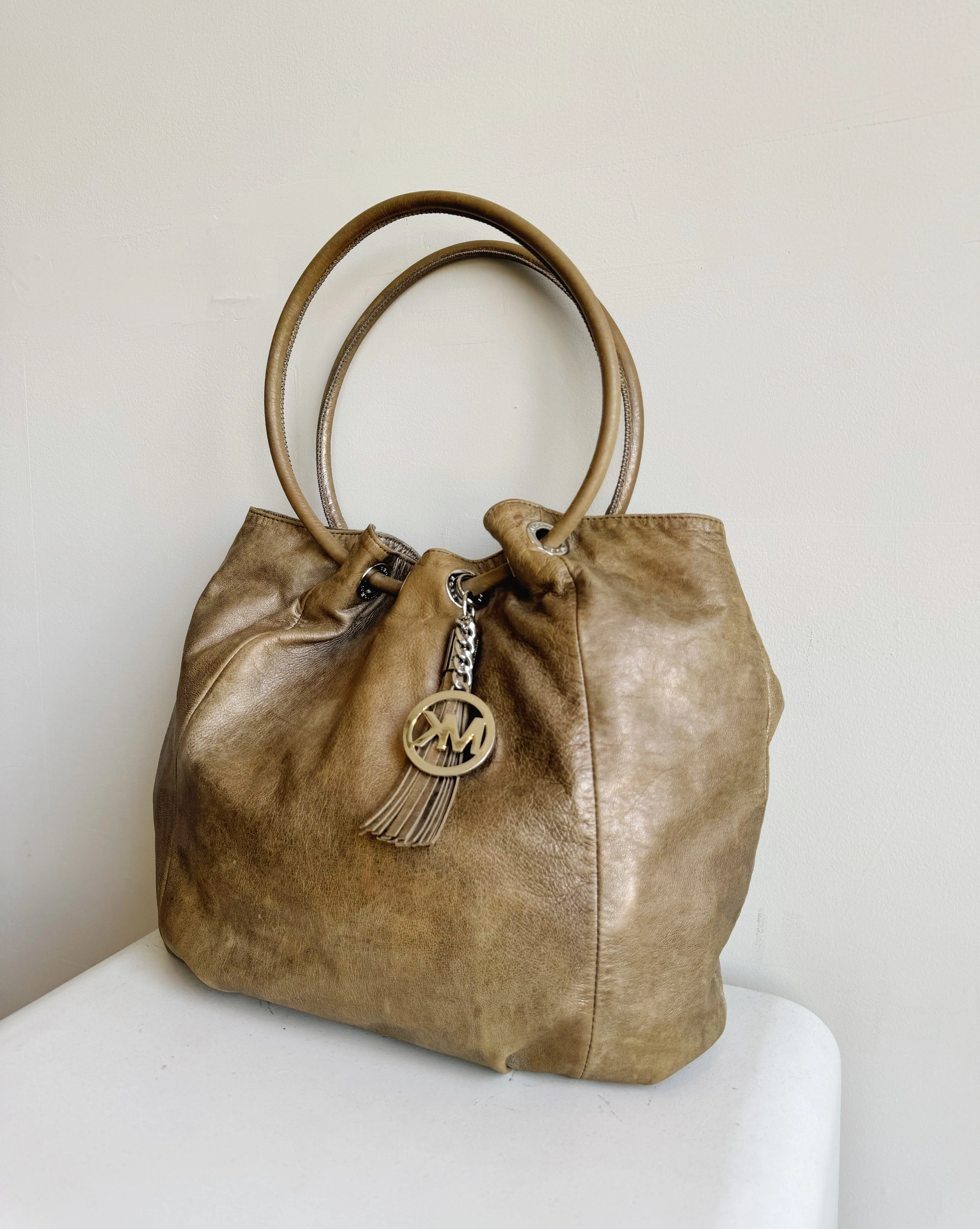 Distressed Mushroom Leather Bag