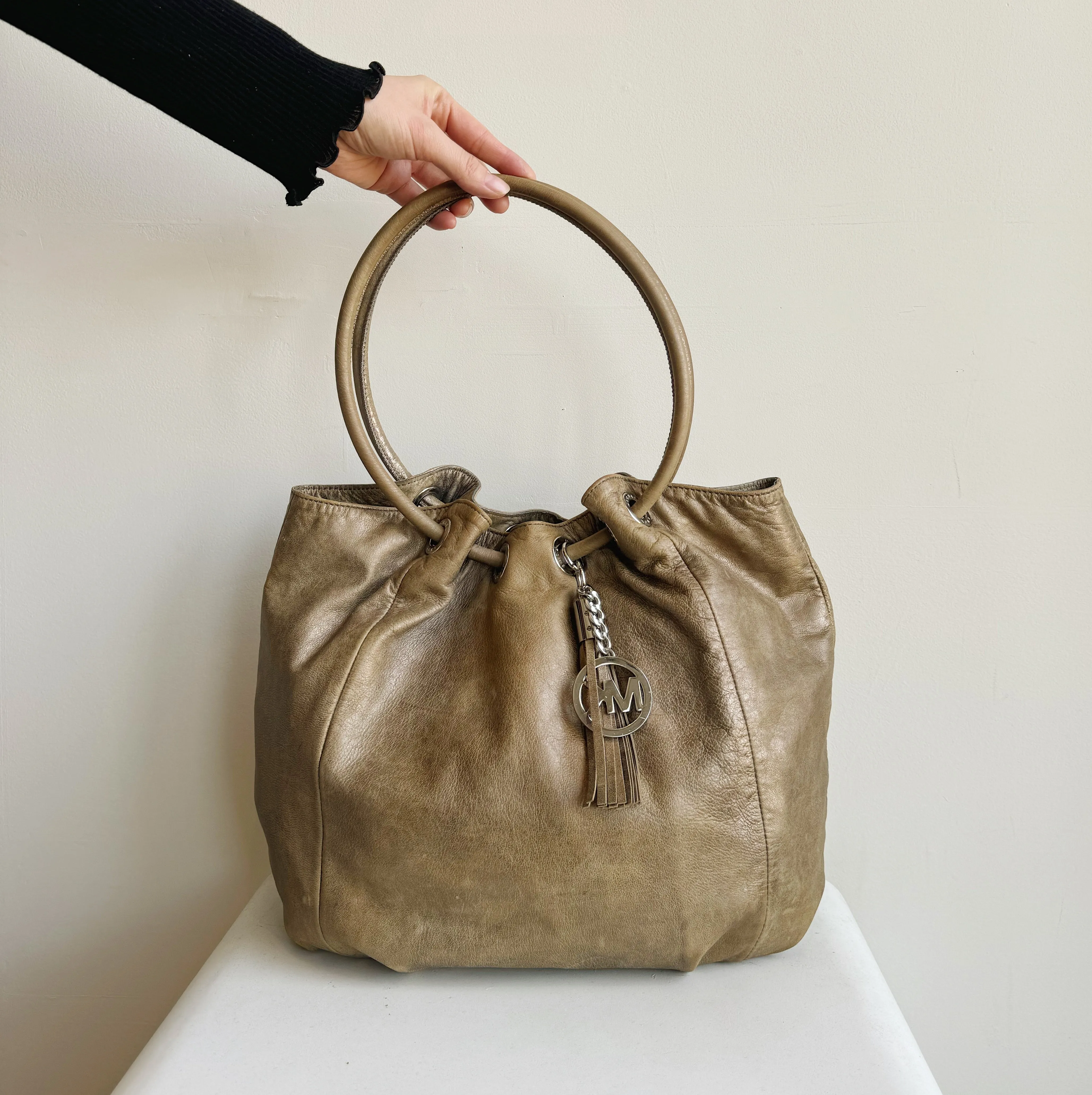 Distressed Mushroom Leather Bag