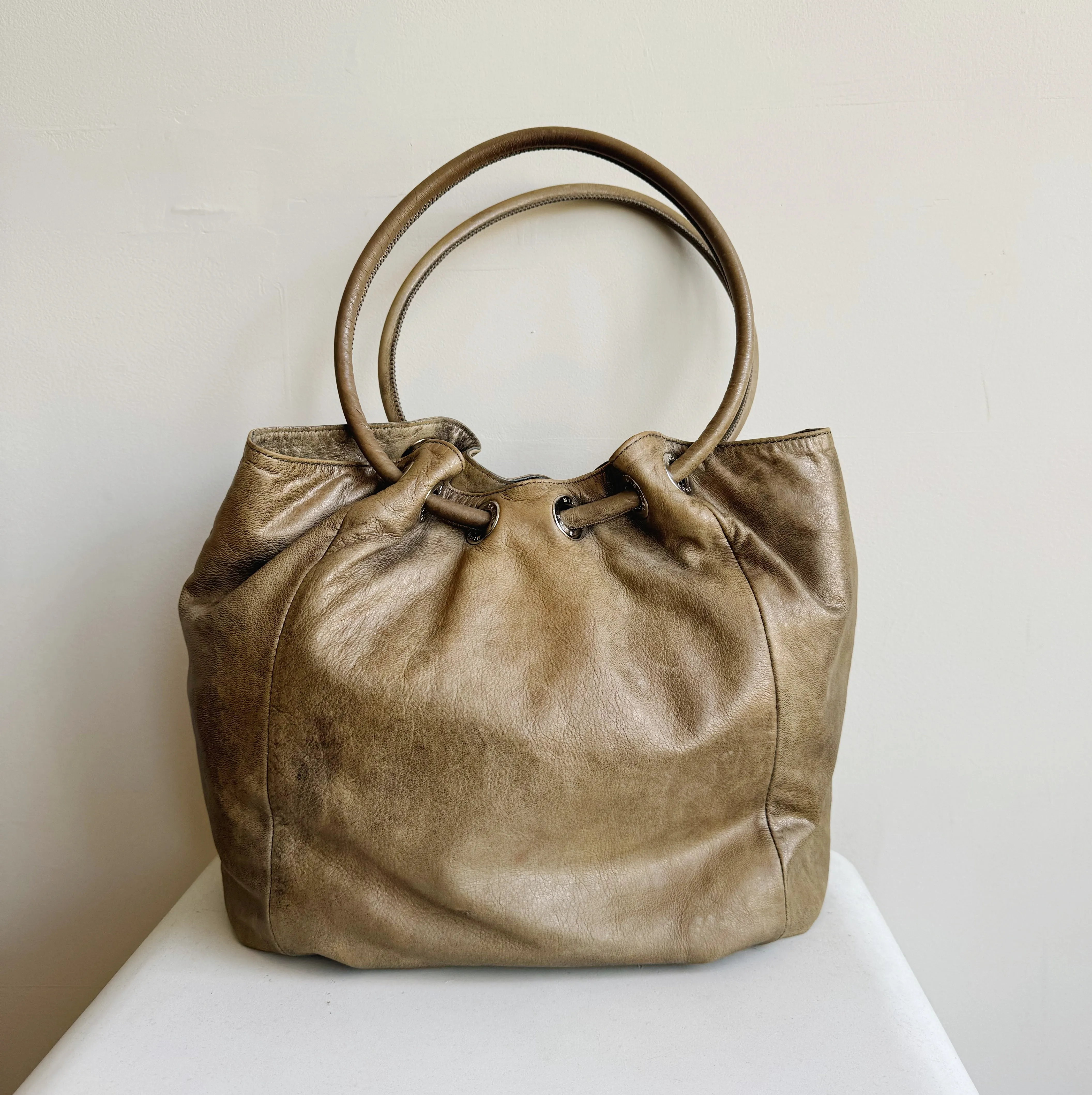 Distressed Mushroom Leather Bag