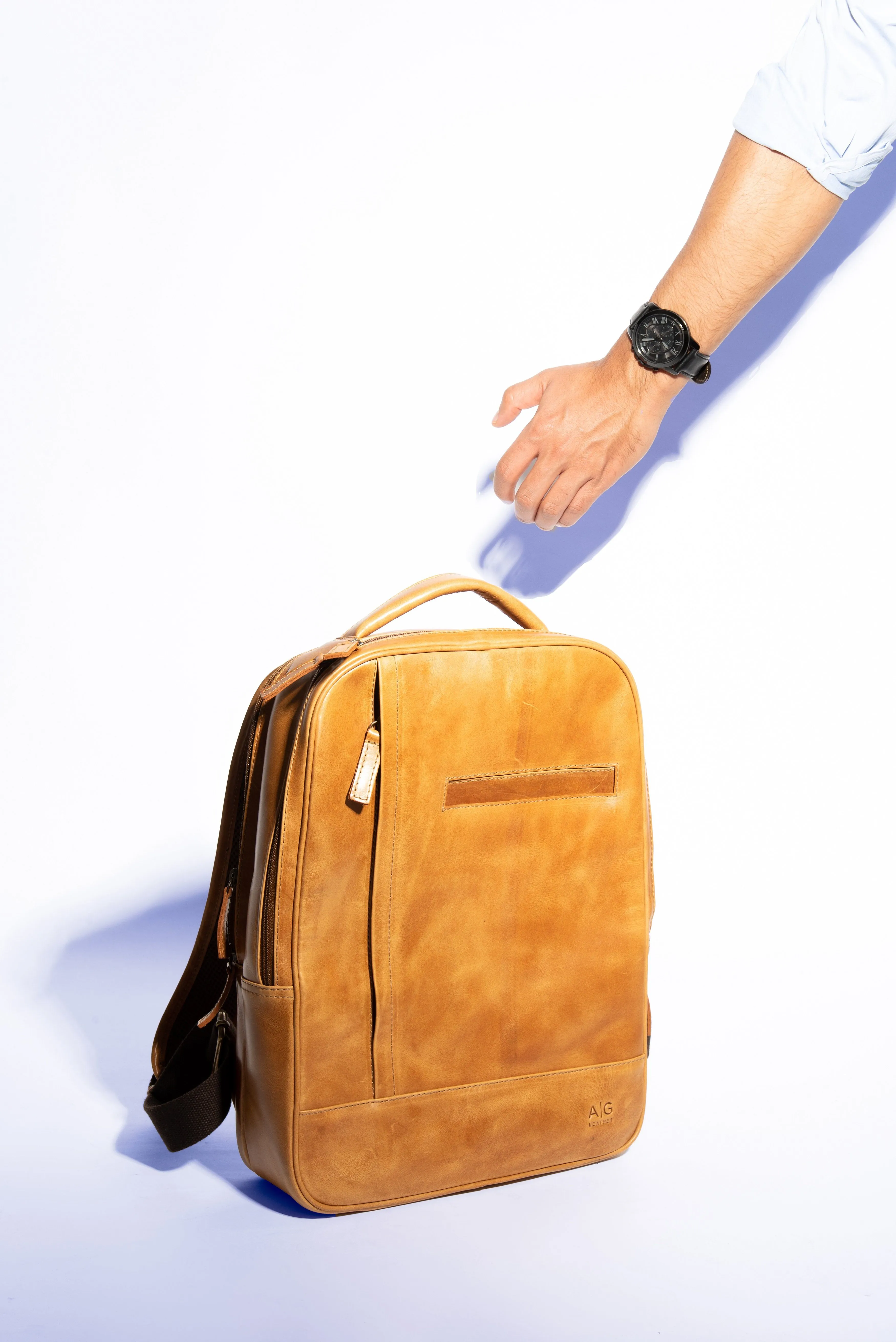 Double compartment backpack  in Cognac Leather