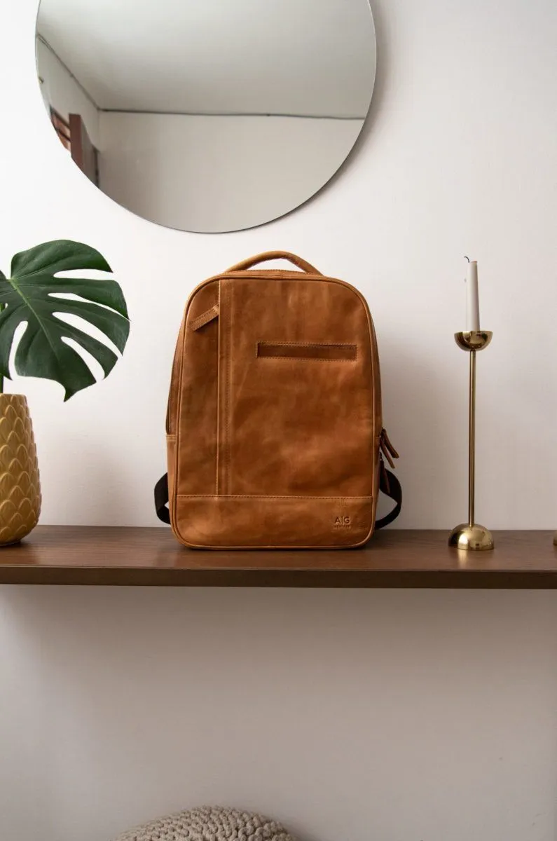 Double compartment backpack  in Cognac Leather