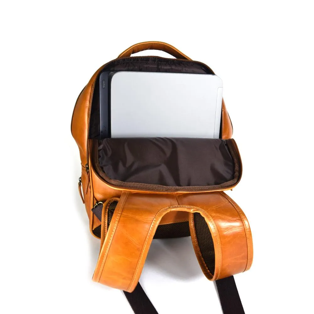 Double compartment backpack  in Cognac Leather