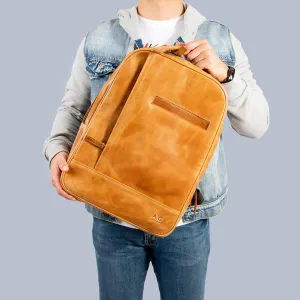 Double compartment backpack  in Cognac Leather