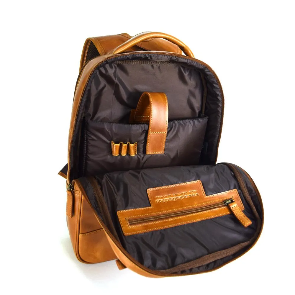 Double compartment backpack  in Cognac Leather
