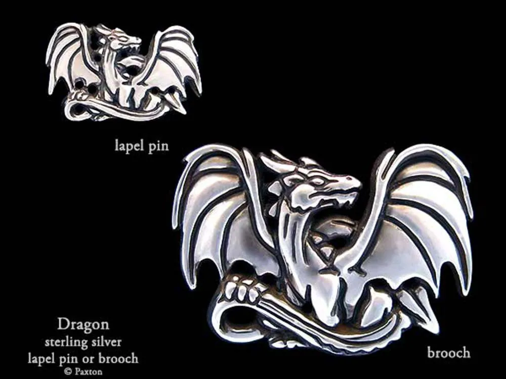 Dragon Lapel Pin or Dragon Brooch Sterling Silver