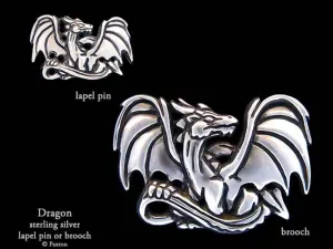 Dragon Lapel Pin or Dragon Brooch Sterling Silver