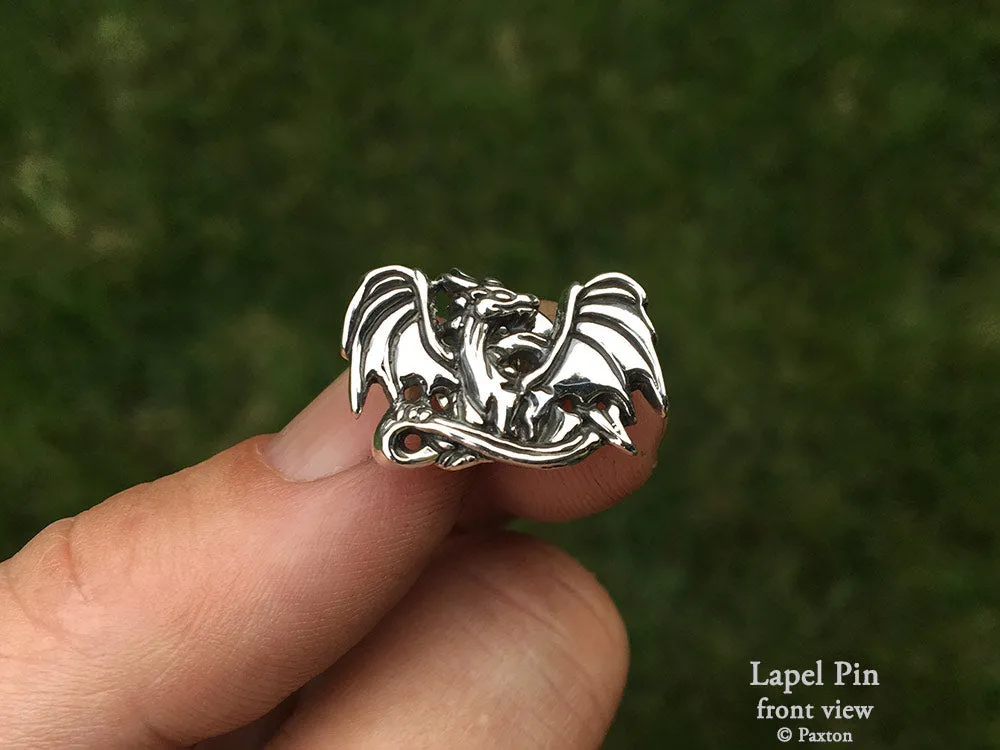 Dragon Lapel Pin or Dragon Brooch Sterling Silver