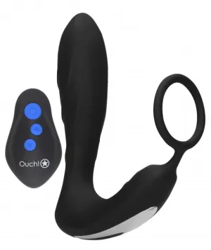 E-Stimulation and Vibration Butt Plug With  Ring and Wireless Remote Control - Black