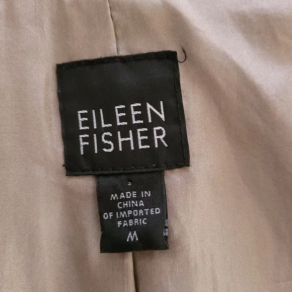 Eileen Fisher Beige Crepe Textured Silk Stand-Collar Open Front Boxy Jacket