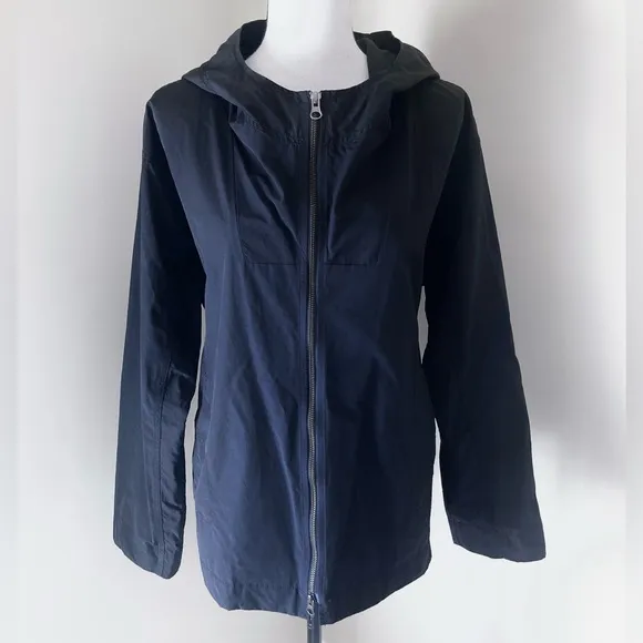Eileen Fisher Black Lightweight Cotton Nylon Hooded Jacket Size M