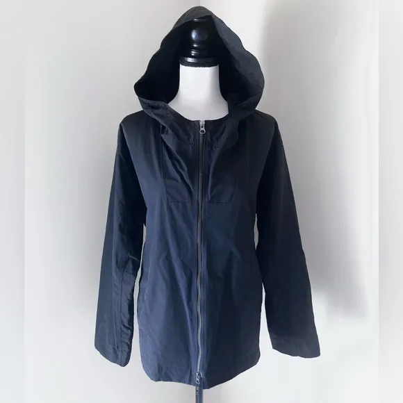 Eileen Fisher Black Lightweight Cotton Nylon Hooded Jacket Size M