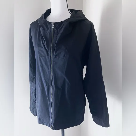 Eileen Fisher Black Lightweight Cotton Nylon Hooded Jacket Size M