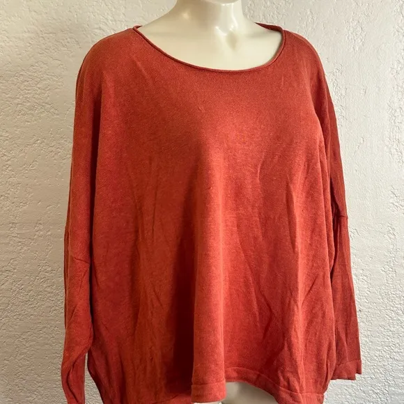 EILEEN FISHER orange boxy 100% organic line sweater L /XL