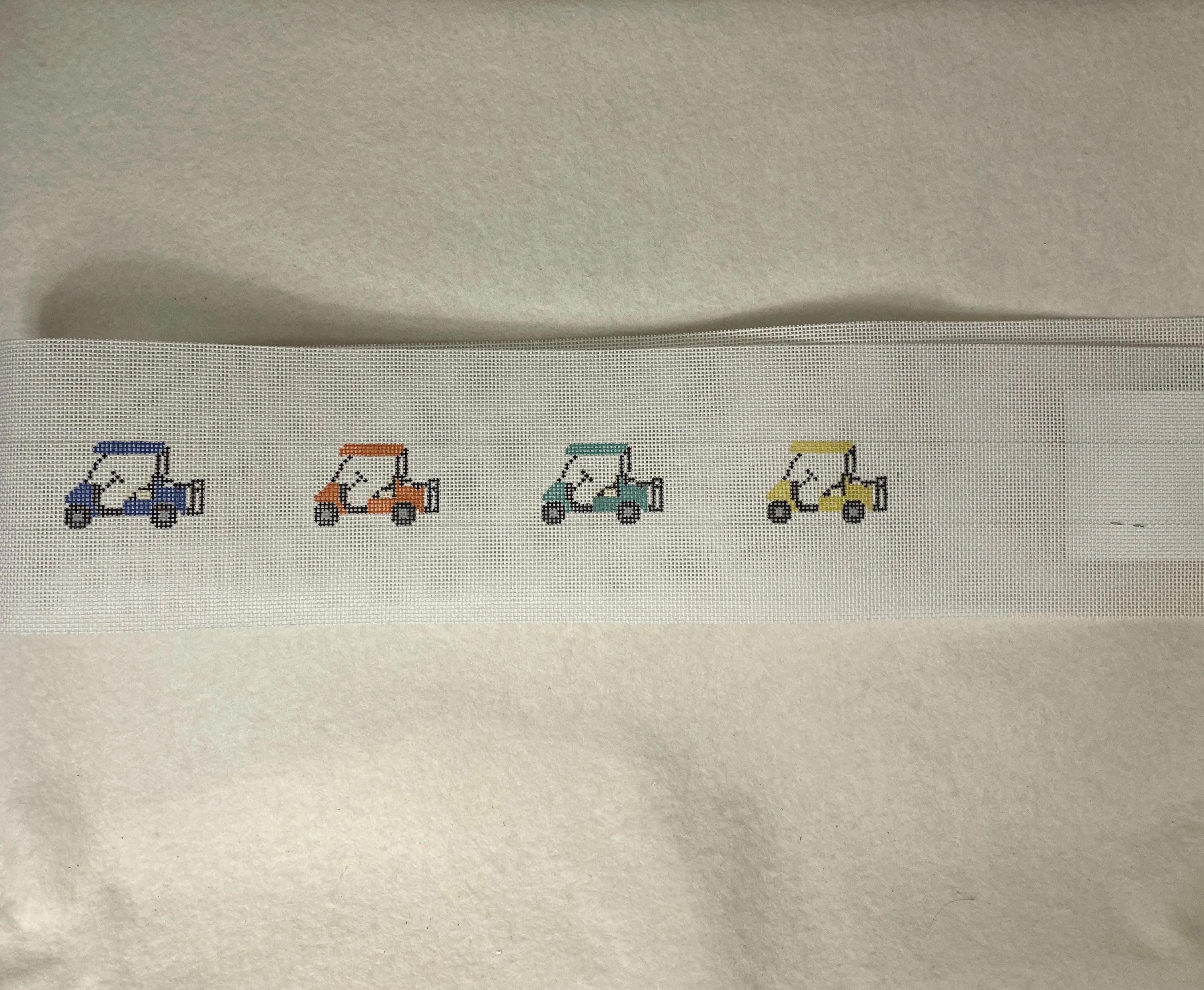 *Elm Tree Needlepoint Designs B246 Colorful Golf Carts Belt