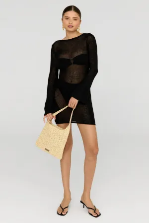 EMBOSSED LOGO RAFFIA SHOULDER BAG - NATURAL