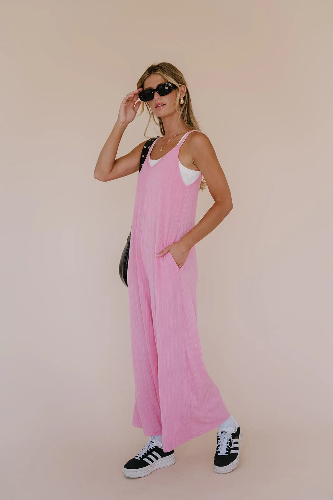 Everyday Ease Ribbed Jumpsuit// Barbie Pink
