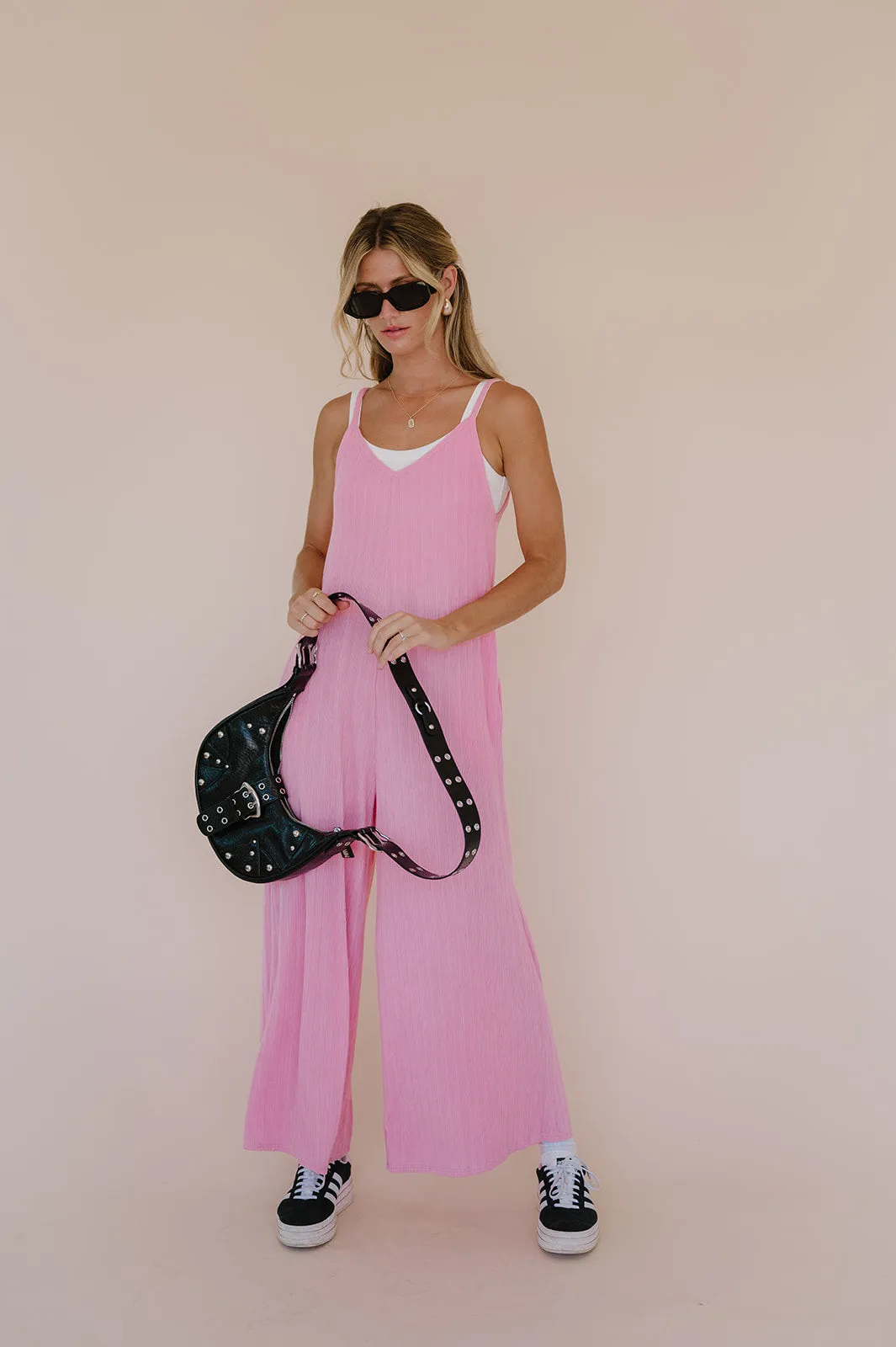 Everyday Ease Ribbed Jumpsuit// Barbie Pink