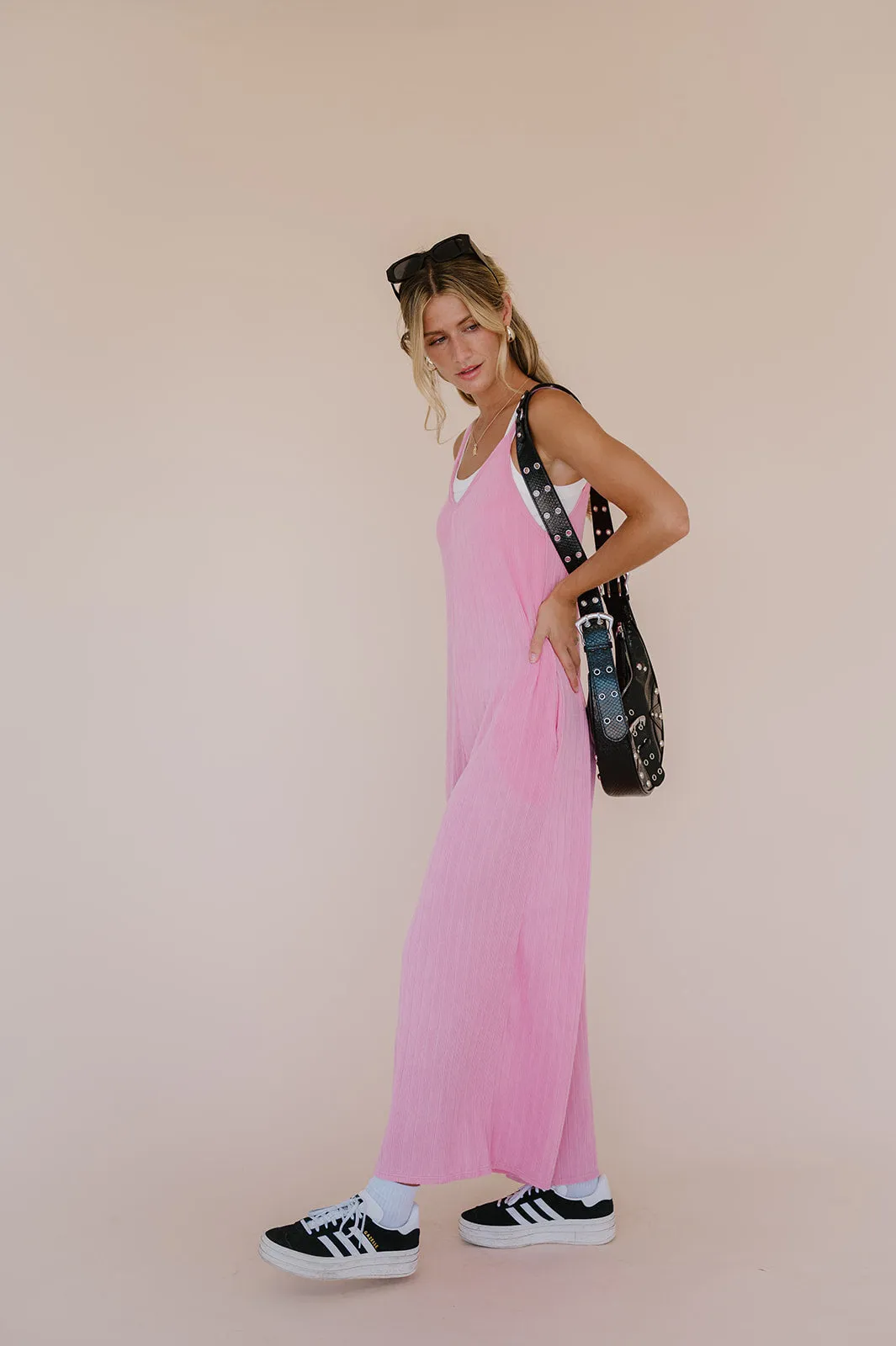 Everyday Ease Ribbed Jumpsuit// Barbie Pink