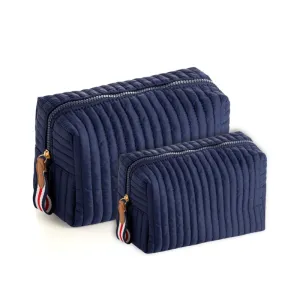 Ezra Quilted Nylon Boxy Cosmetic Pouch Set - Navy
