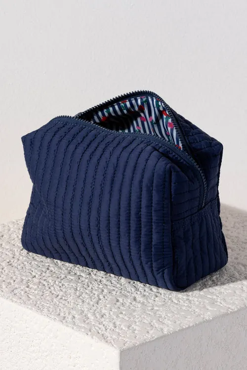 Ezra Quilted Nylon Boxy Cosmetic Pouch Set - Navy