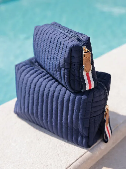 Ezra Quilted Nylon Boxy Cosmetic Pouch Set - Navy