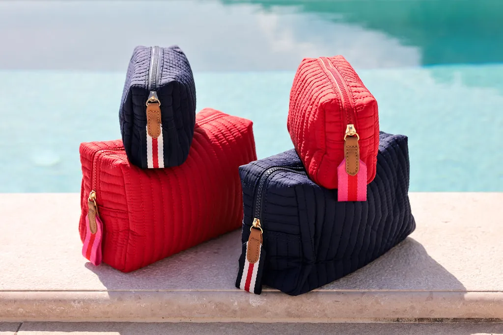 Ezra Quilted Nylon Boxy Cosmetic Pouch Set - Navy