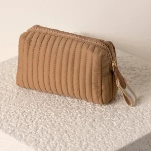 Ezra Small Boxy Cosmetic Pouch in Tan